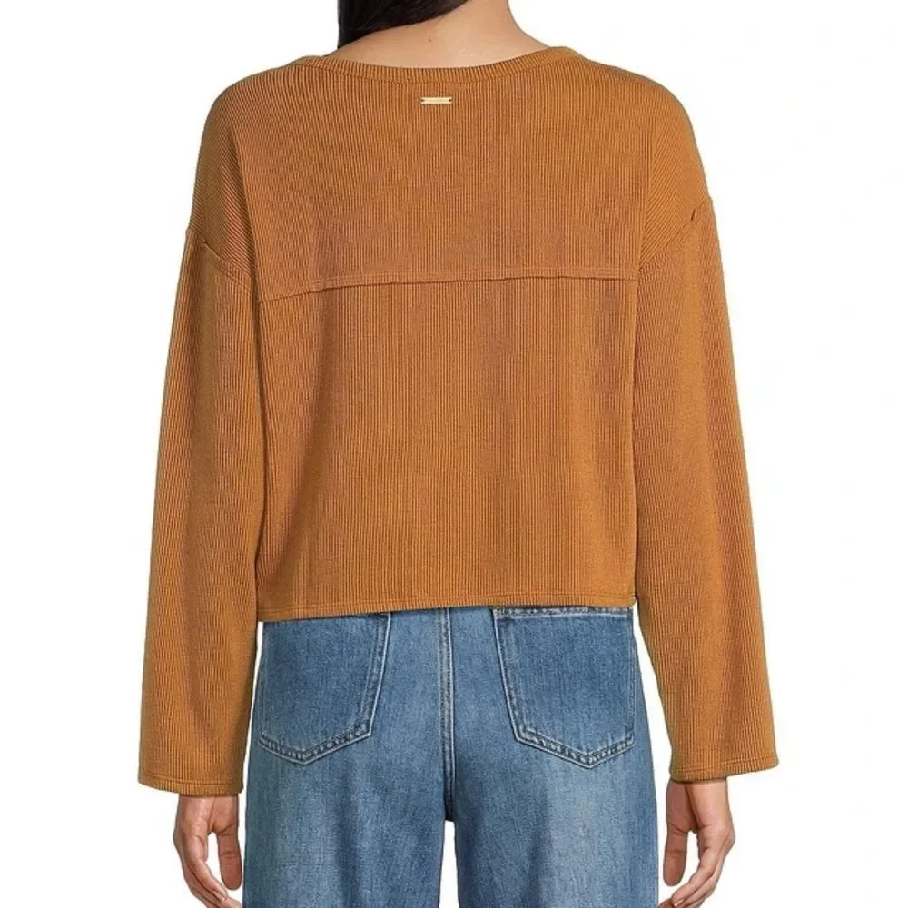 NEW Billabong Brown Long Sleeve Crop Blouse L